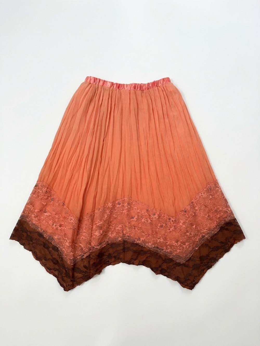 Vintage Pleated Coral Lace-Hem Skirt